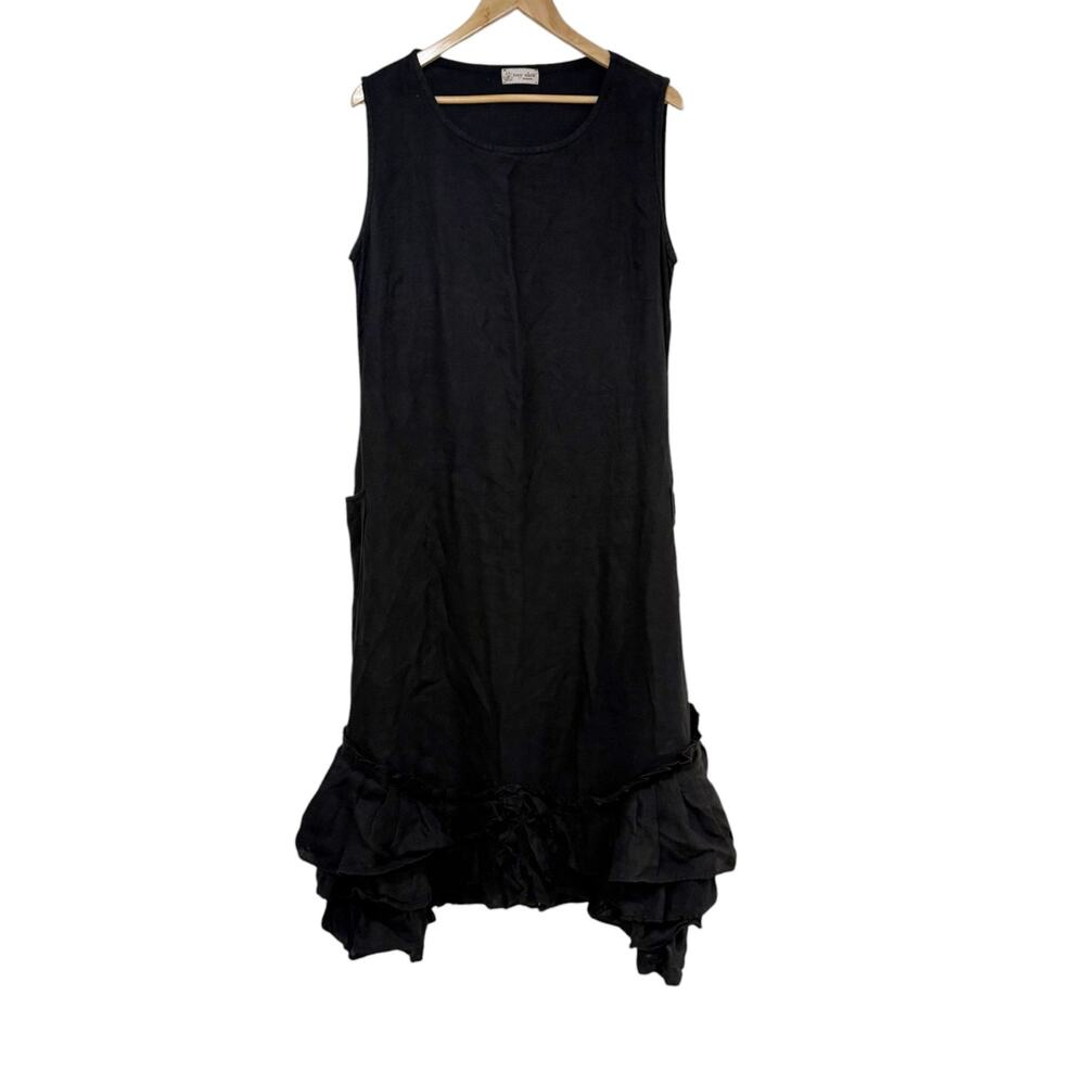 Ivey Abitz Bespoke Linen Dress Layered Frock Sleeveless Black S/M Lagenlook
